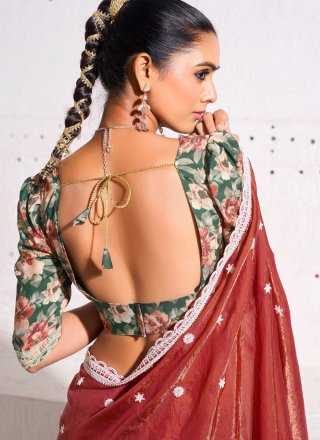 Renowned Rust Crush Designer Sari with Embroidered Work