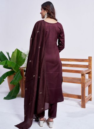 Renowned Wine Rayon Readymade Salwar Suit with Embroidered Work