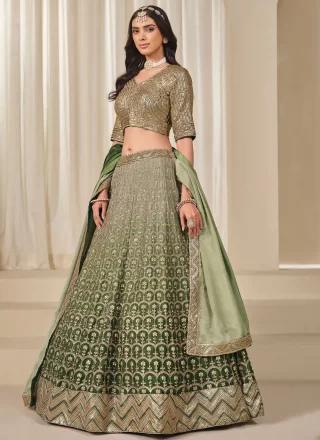 Riveting Green Chinon Lehenga Choli