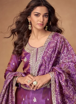 Riveting Purple Shimmer Salwar Suit