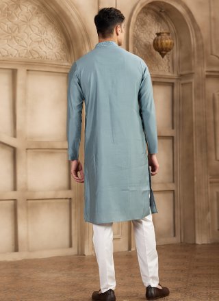 Ruritanian Grey Art Banarasi Silk Kurta Pyjama