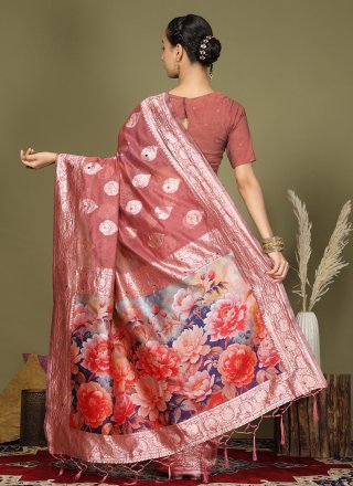 Rust Cotton Contemporary Sari with Digital Print Work