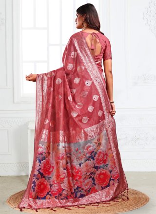 Rust Cotton Digital Print Work Trendy Saree for Casual