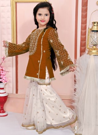 Rust Embroidered and Zari Work Cotton Silk Readymade Salwar Suit