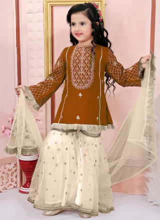 Rust Embroidered and Zari Work Cotton Silk Readymade Salwar Suit