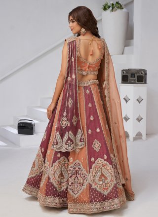 Rust Georgette Embroidered Work A - Line Lehenga Choli