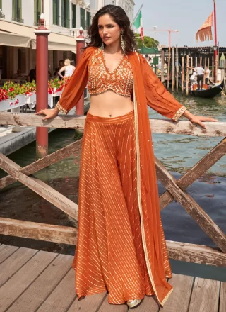 Rust Jacquard Silk Salwar Suit with Embroidered, Mirror and Zari Work