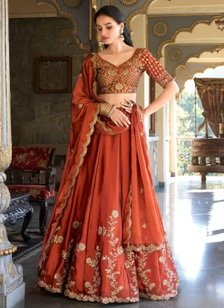 Rust Rangoli A - Line Lehenga Choli with Embroidered, Sequins, Thread and Zari Work