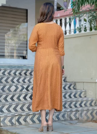 Rust Rayon Print Work Casual Kurti for Casual