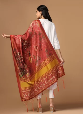 Rust Silk Digital Print Work Dupatta for Festival