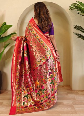 Rust Silk Weaving Work Designer Saree for Ceremonial