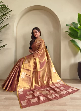 Rust Tissue Trendy Saree with Zari Work