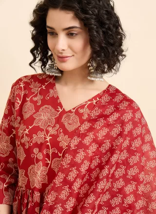 Rust Viscose Salwar Suit with Print Work