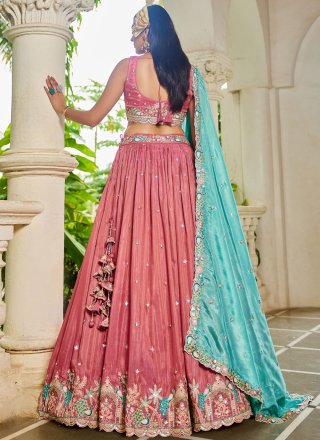 Satin A - Line Lehenga Choli In Peach and Pink