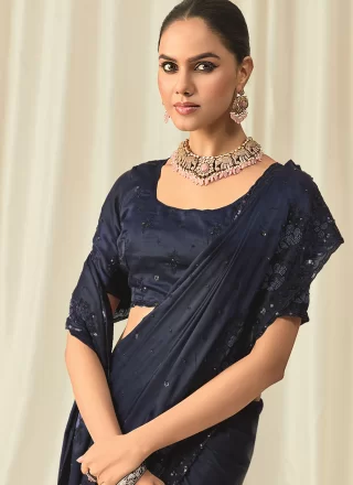 Satin Classic Sari In Blue Color