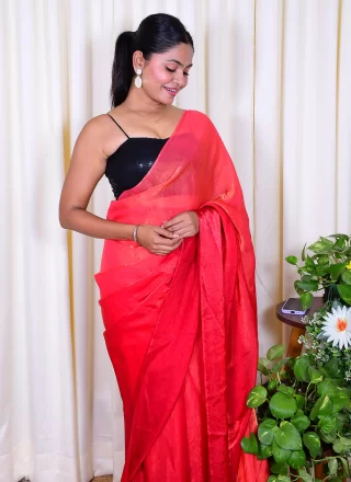 Satin Classic Sari In Red Color