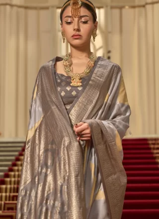 Satin Contemporary Saree In Grey Colour