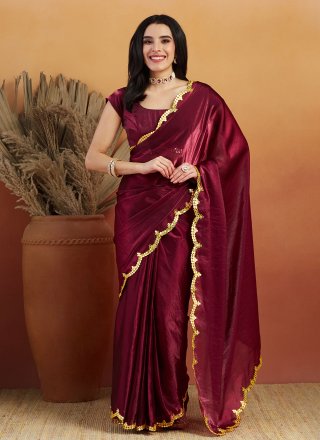 Satin Contemporary Saree with Embroidered Work