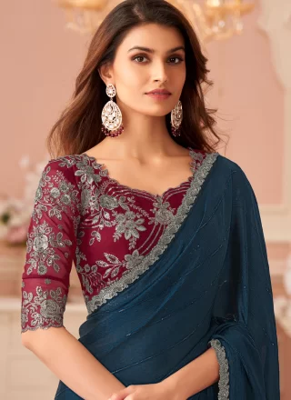 Satin Designer Saree In Morpeach Colour