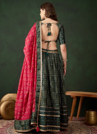 Satin Lehenga Choli In Green Color