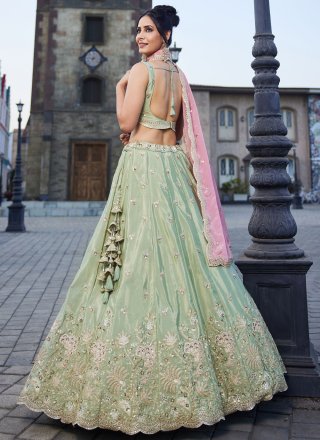 Satin Lehenga Choli with Embroidered, Sequins and Zari Work