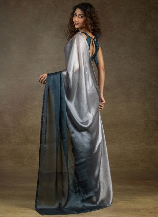 Satin Silk Classic Sari In Black and Silver