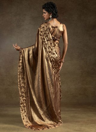 Satin Silk Classic Sari In Brown Color