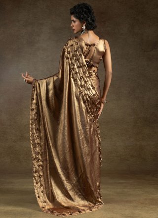 Satin Silk Designer Sari with Sequins, Swarovski and Thread Work