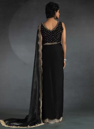 Satin Silk Traditional Saree In Black Color