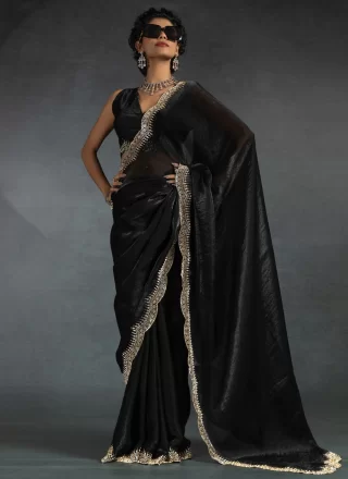 Satin Silk Traditional Saree In Black Color