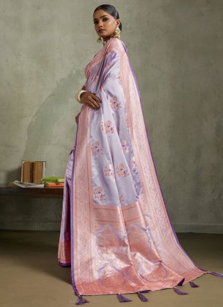Satin Silk Trendy Saree In Lavender