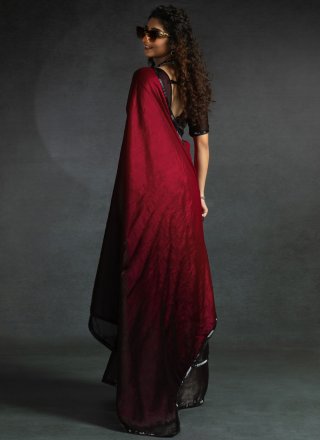 Satin Silk Trendy Saree In Red Color