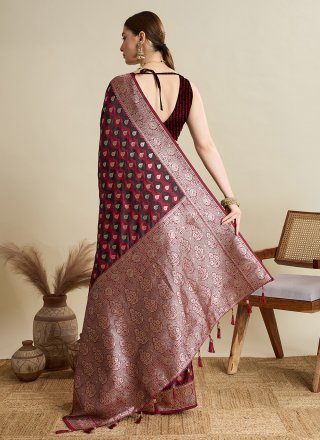 Satin Silk Trendy Saree with Woven Work
