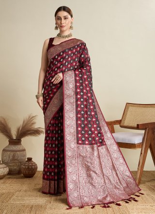 Satin Silk Trendy Saree with Woven Work