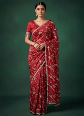Satin Traditional Saree In Red