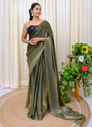 Satin Trendy Saree In Green Color