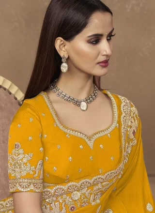Satin Trendy Saree In Yellow