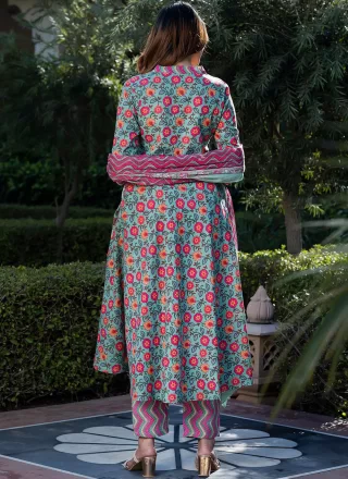 Sea Green Cotton Anarkali Suit