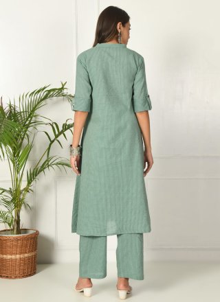 Sea Green Cotton Casual Kurti with Buttons Work