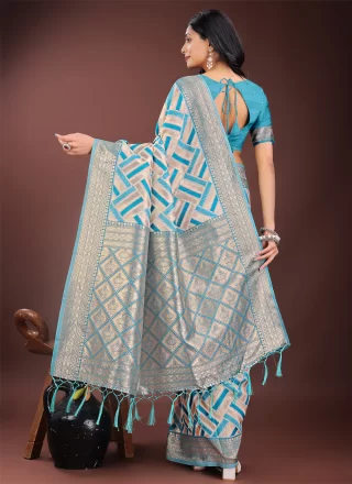 Sea Green Cotton Classic Saree with Woven Work