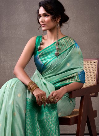 Sea Green Cotton Traditional Saree