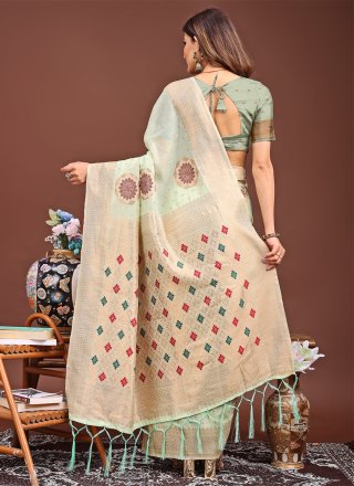 Sea Green Cotton Trendy Saree