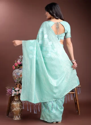 Sea Green Cotton Trendy Saree with Weaving Work