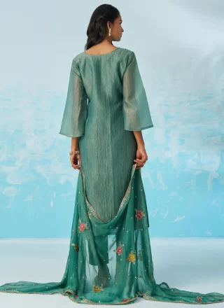 Sea Green Crush Readymade Salwar Suit with Fancy Work