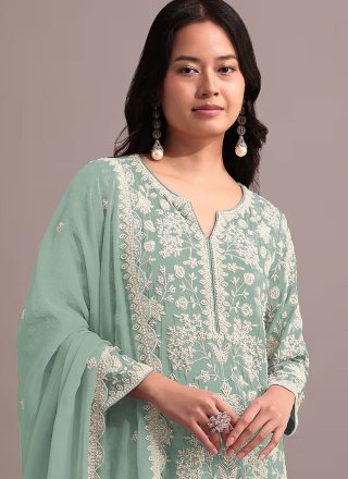 Sea Green Faux Georgette Embroidered, Khatli and Thread Work Salwar Suit