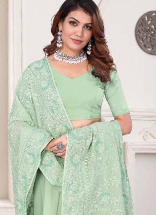 Sea Green Georgette Embroidered, Resham and Zari Work Contemporary Sari