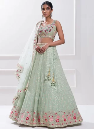 Sea Green Georgette Embroidered, Sequins and Thread Work Lehenga Choli for Ceremonial