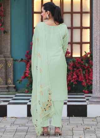 Sea Green Georgette Readymade Salwar Suit with Embroidered and Moti Work