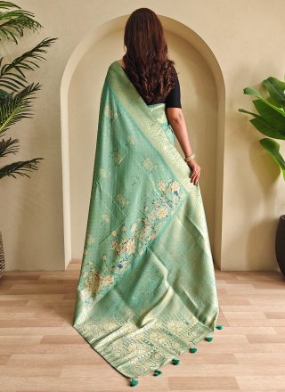 Sea Green Georgette Weaving Work Classic Saree
