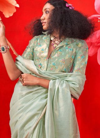 Sea Green Handloom Silk Weaving and Zari Work Classic Saree for Ceremonial